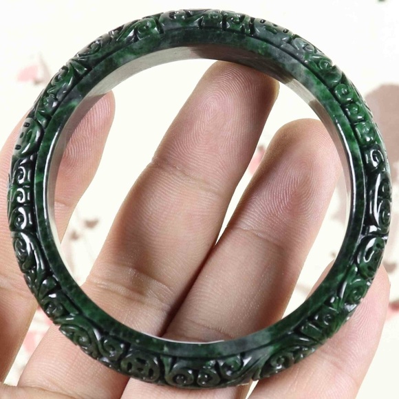 57mm Certified Green Natural A jade Jadeite Moire Bangle Bracelet - Picture 8 of 10